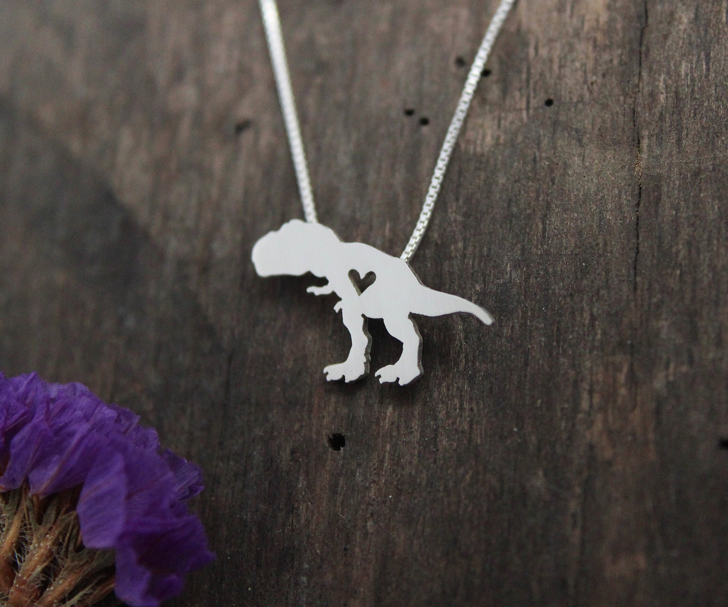 Tiny T-Rex necklace, sterling silver Dinosaur pendant