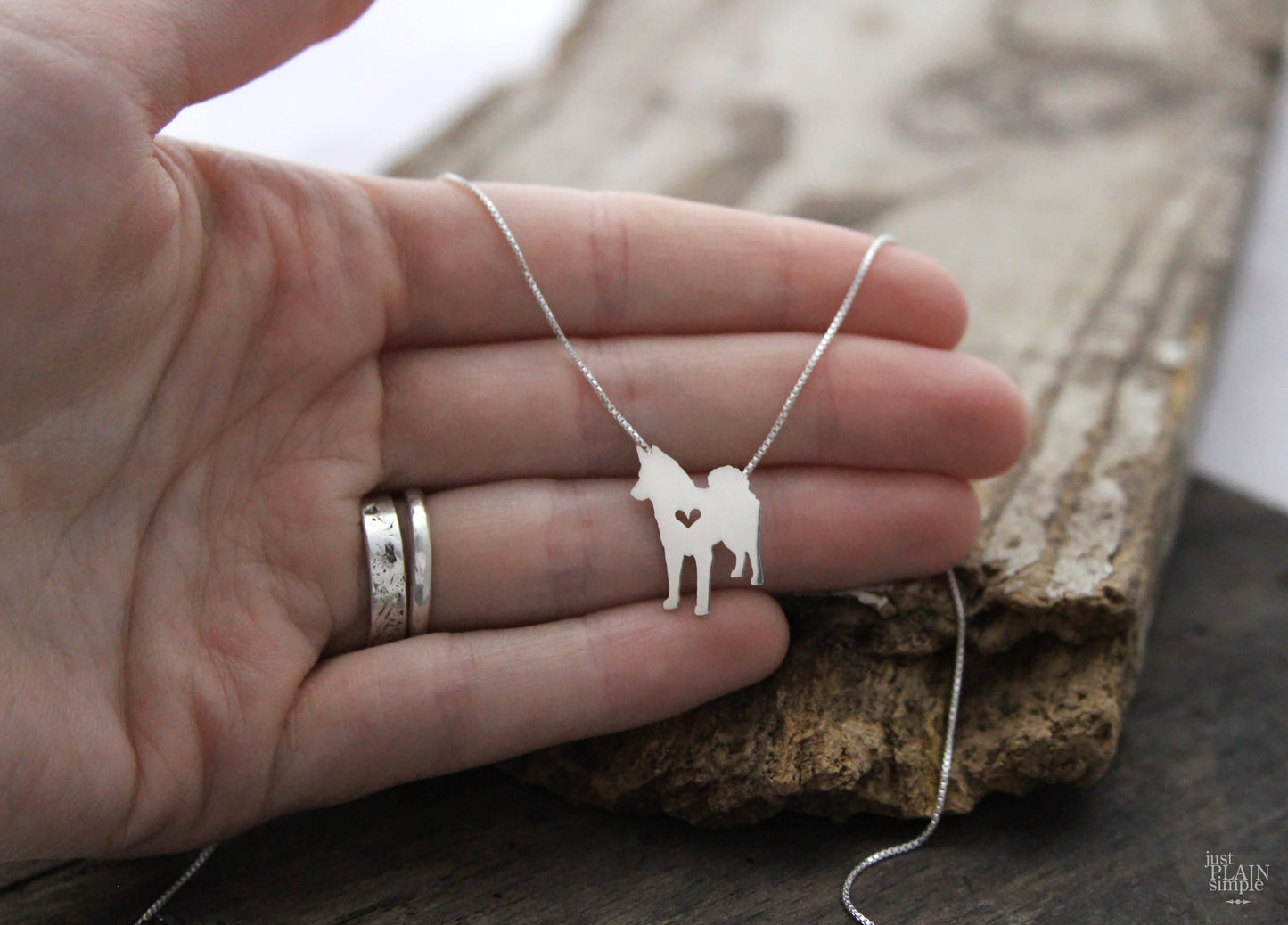 Tiny Norwegian Elkhound necklace, sterling silver pendant