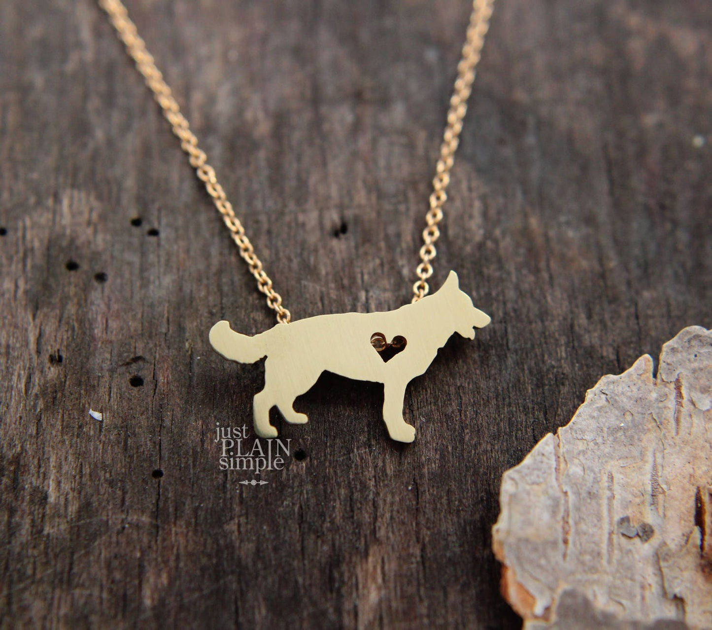 Tiny German Shepherd necklace, Brass necklace