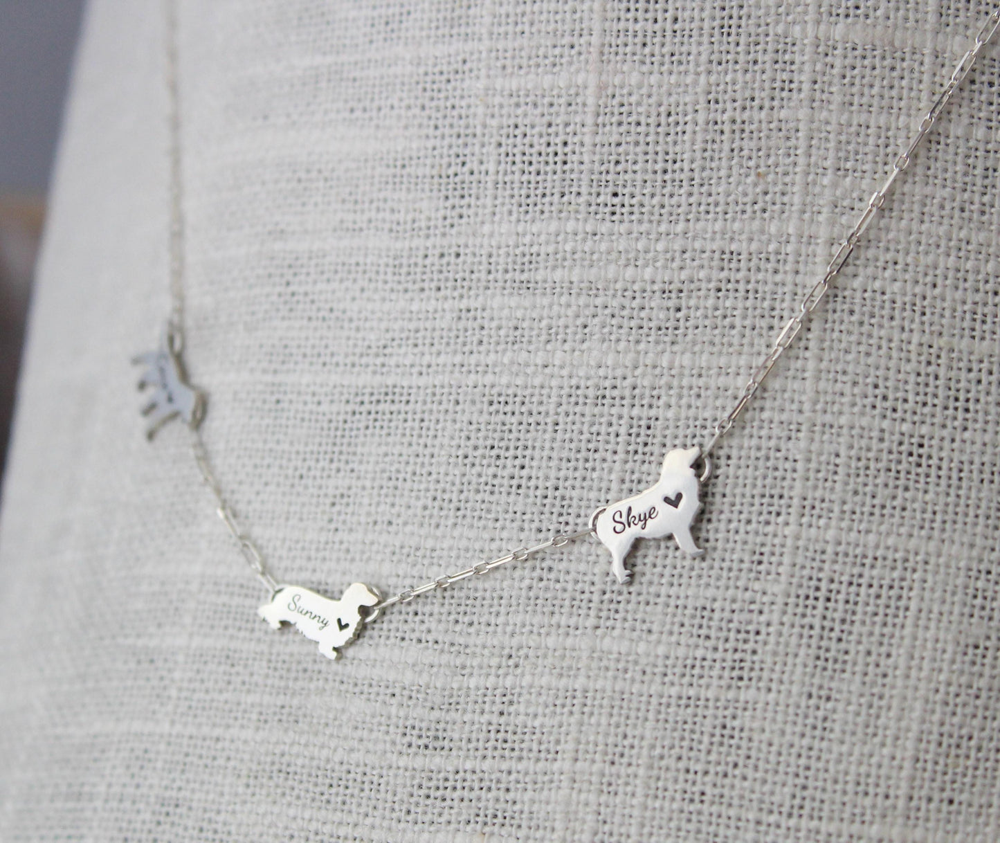 Personalized Dog Breed Necklace: Sterling silver Multi-Dog Charm Necklace