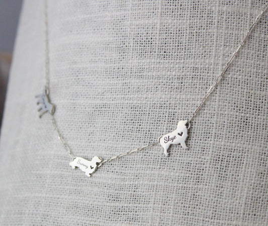 Personalized Dog Breed Necklace: Sterling silver Multi-Dog Charm Necklace