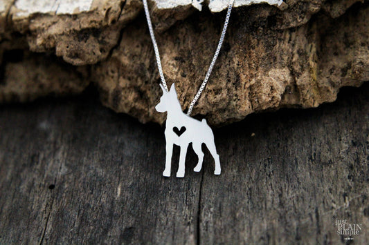 Tiny Doberman Pinscher necklace, sterling silver pendant