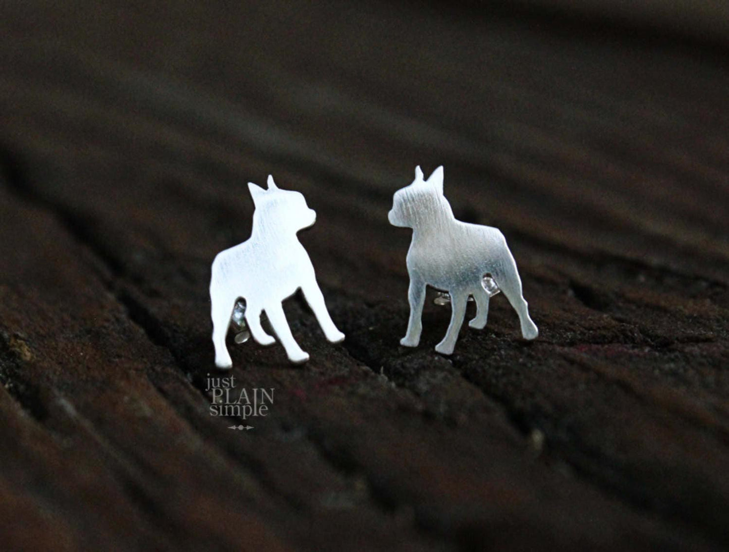 Boston Terrier earrings, sterling silver studs