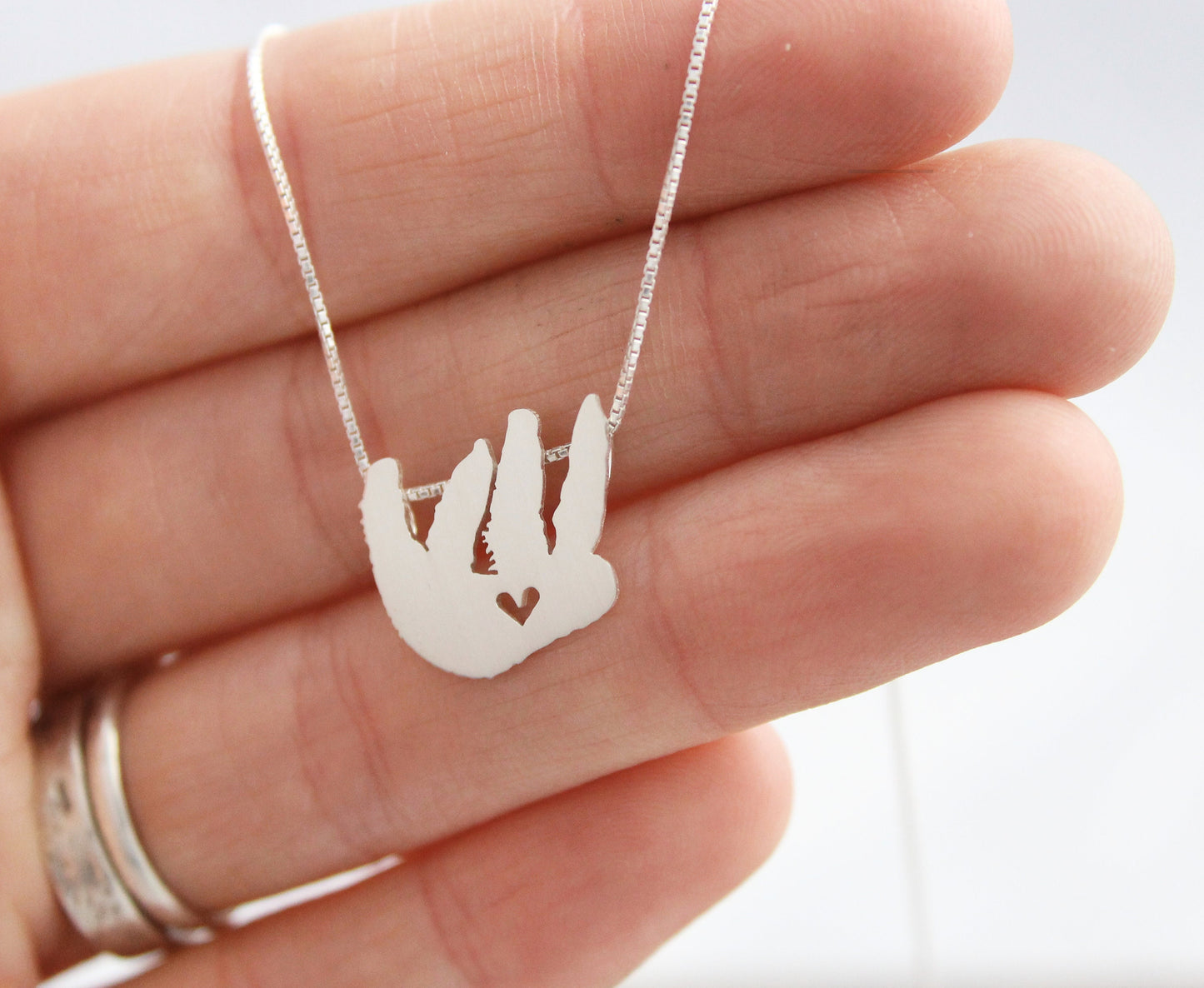 Tiny sloth necklace, sterling silver pendant