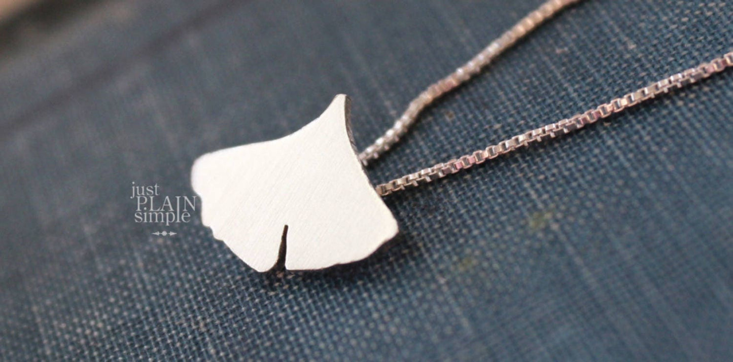 Tiny Ginkgo leaf necklace, sterling silver nature pendant