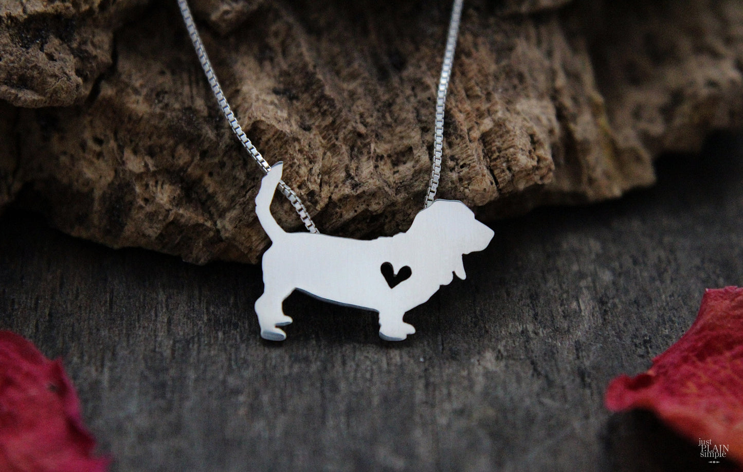 Tiny Basset Hound necklace, sterling silver pendant