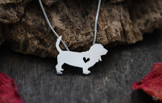 Tiny Basset Hound necklace, sterling silver pendant