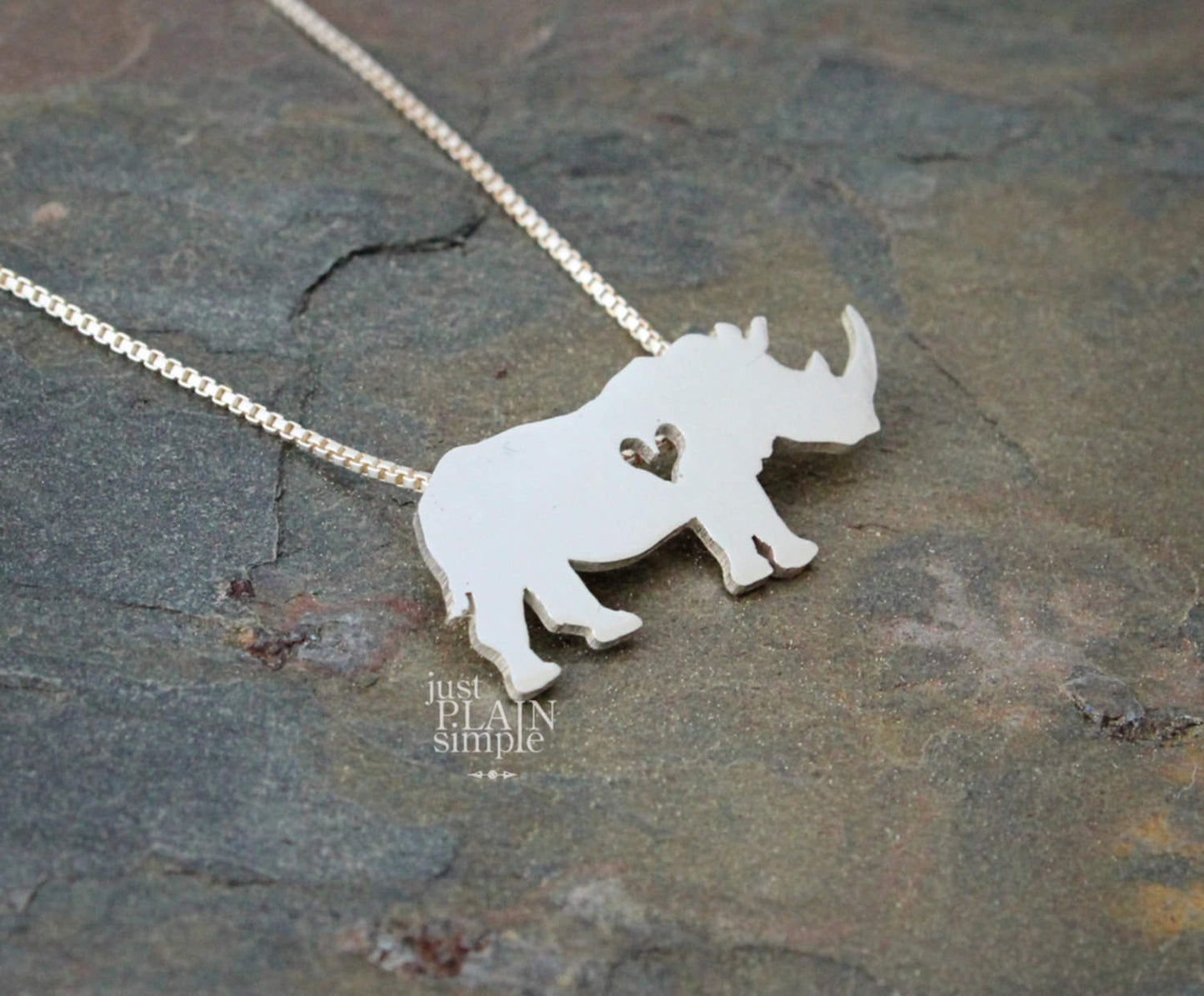 Tiny Rhinoceros Pendant, sterling silver necklace