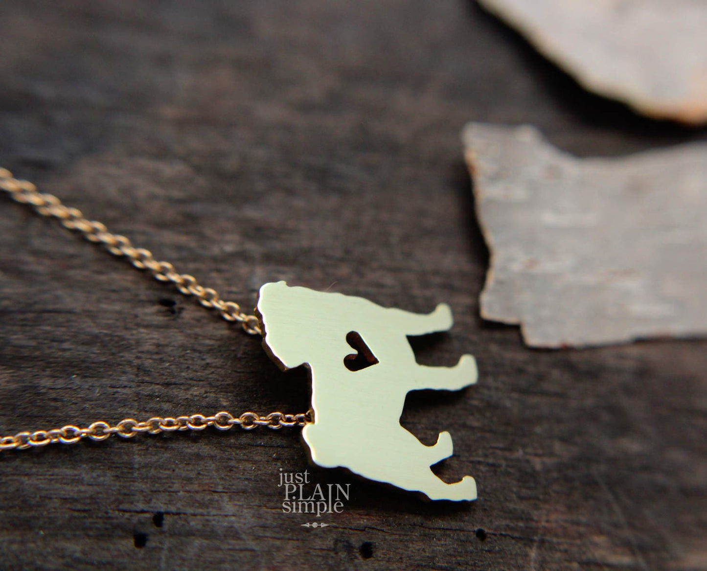 Tiny Pug necklace, Brass pendant
