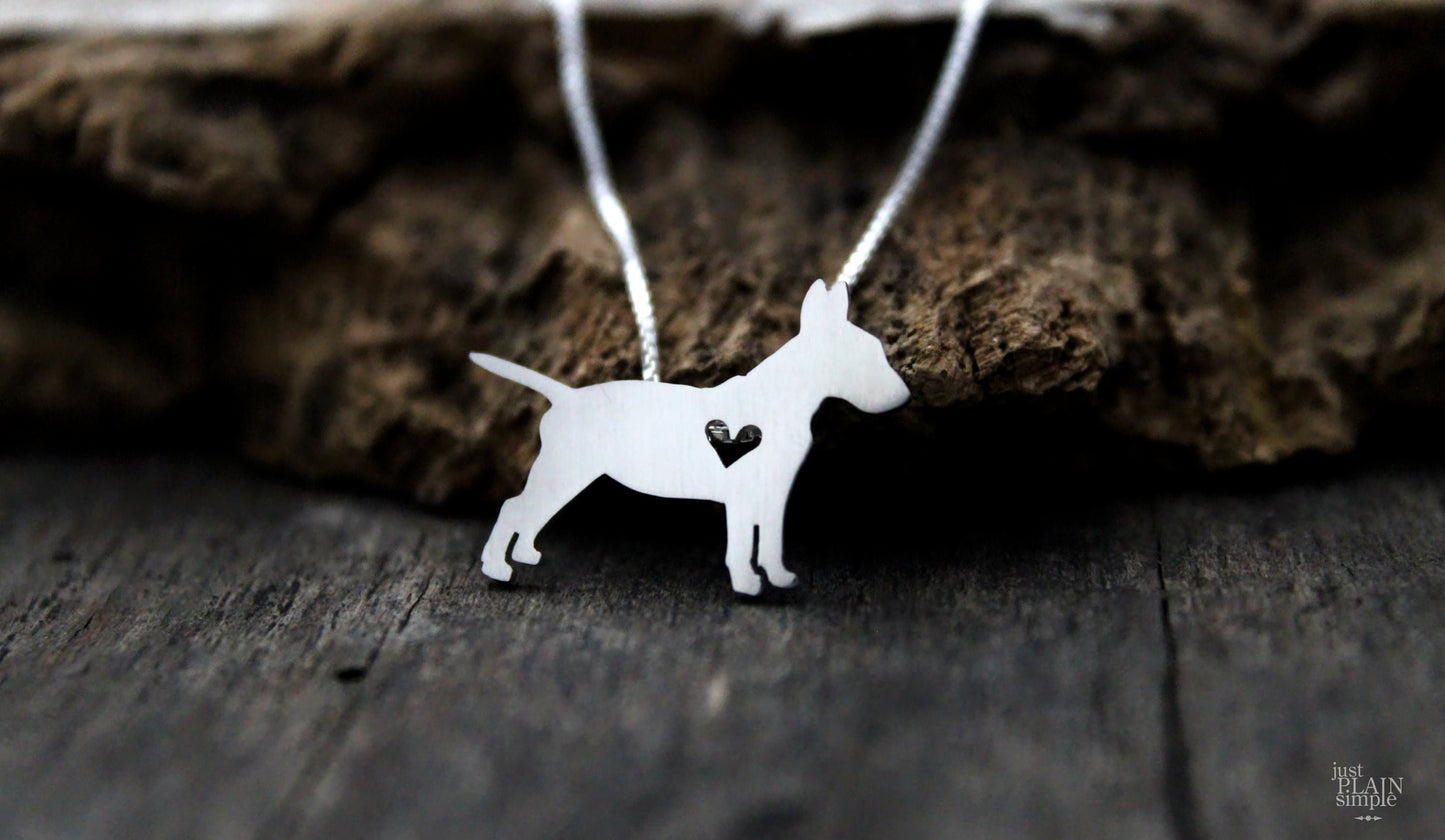 Tiny Bull Terrier necklace, sterling silver pendant