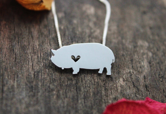 Tiny Kunekune Pig necklace, sterling silver pendant
