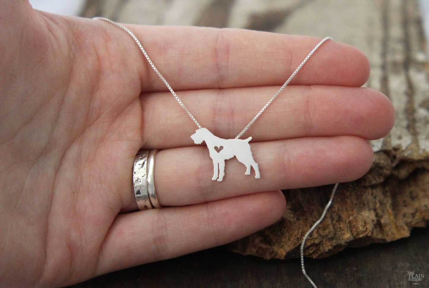 Tiny German Wirehaired Pointer necklace, sterling silver dog pendant