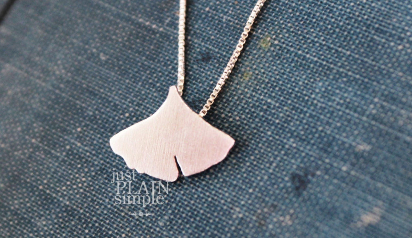 Tiny Ginkgo leaf necklace, sterling silver nature pendant