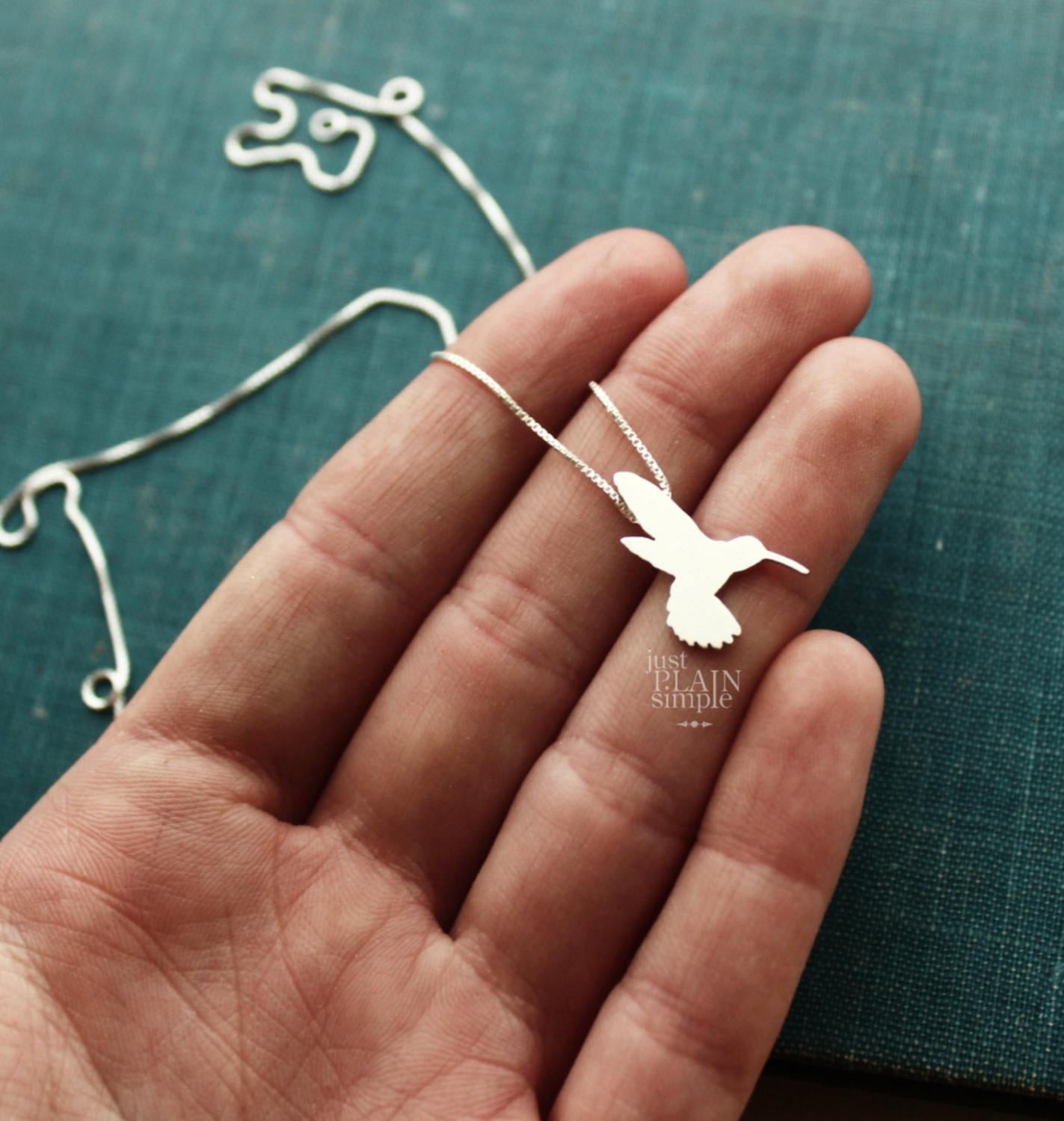 Tiny Hummingbird necklace, sterling silver bird pendant