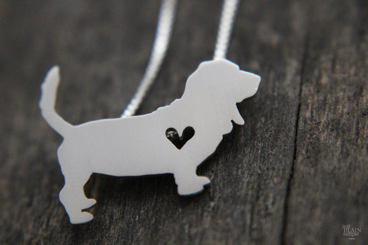 Tiny Basset Hound necklace, sterling silver pendant