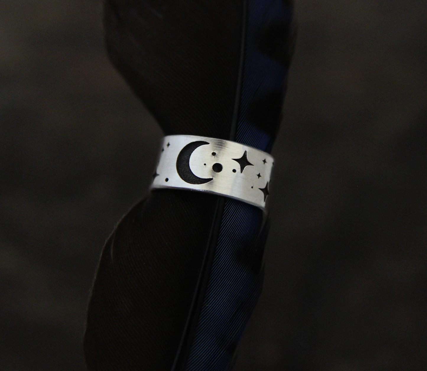 Crescent moon and stars Ear Cuff, engraved sterling silver