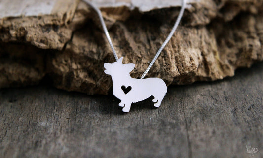 Tiny Pembroke corgi necklace, sterling silver pendant