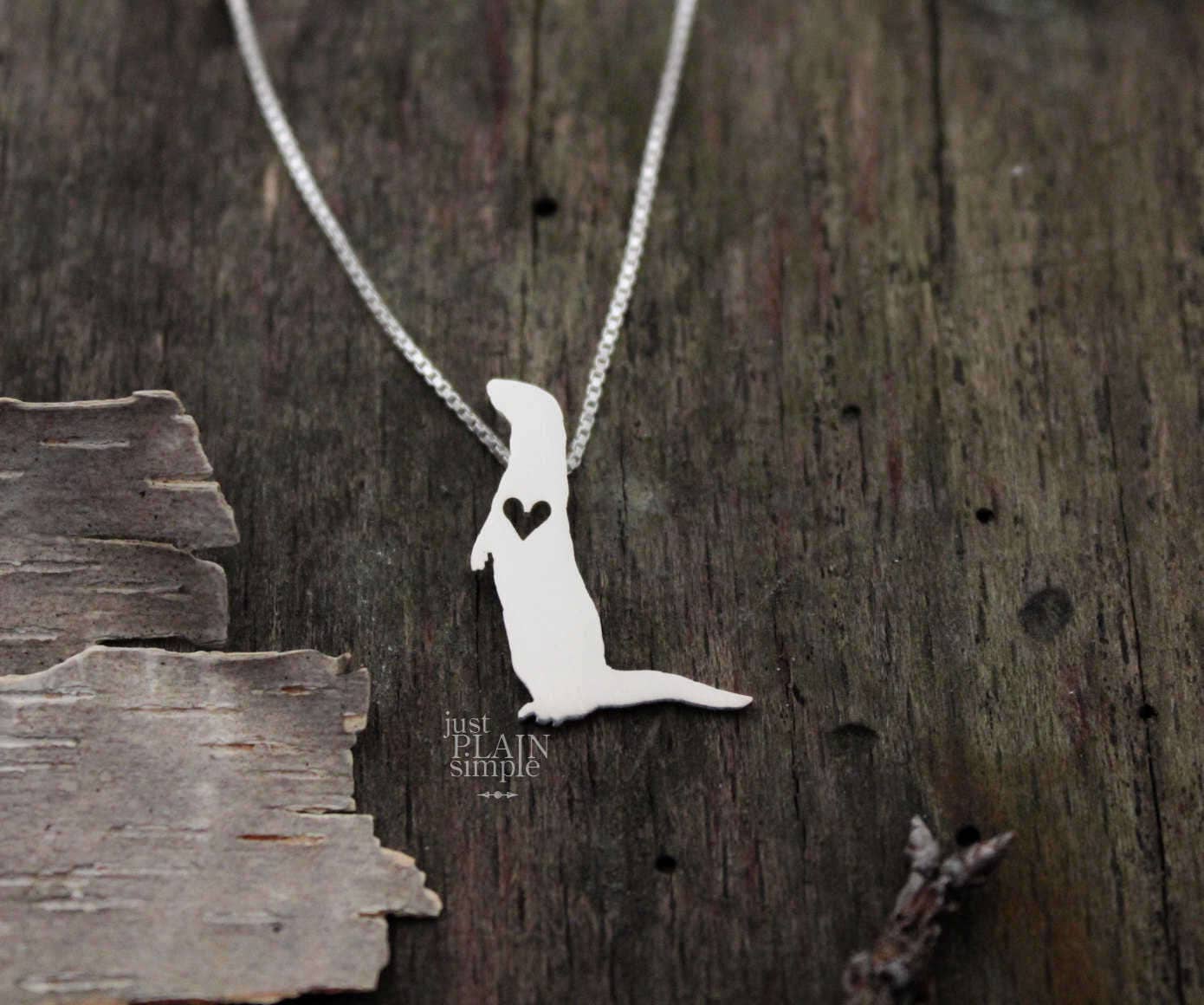 Tiny River Otter necklace, sterling silver pendant