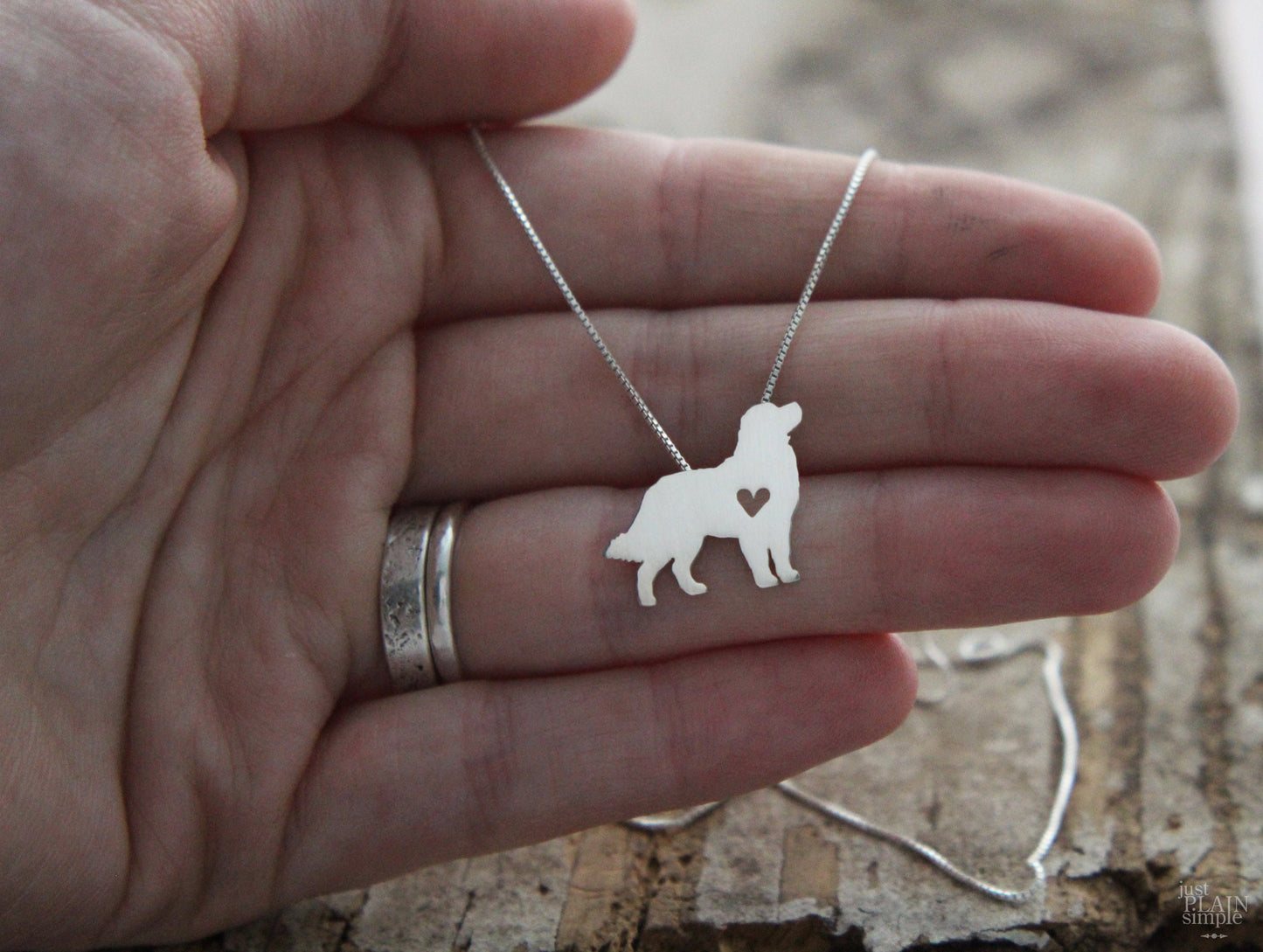 Tiny Bernese mountain dog necklace, silver hand pendant