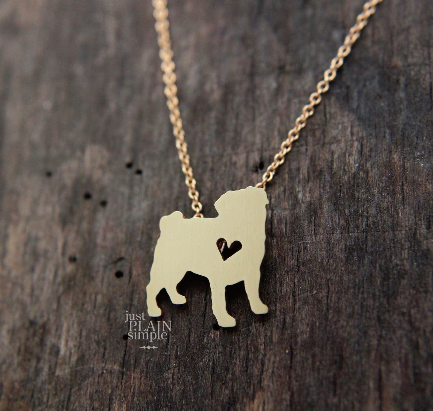 Tiny Pug necklace, Brass pendant