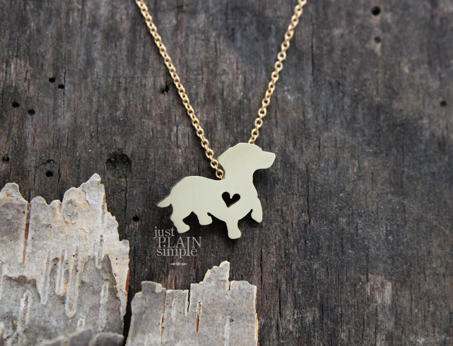 Tiny Dachshund necklace, Brass dog pendant