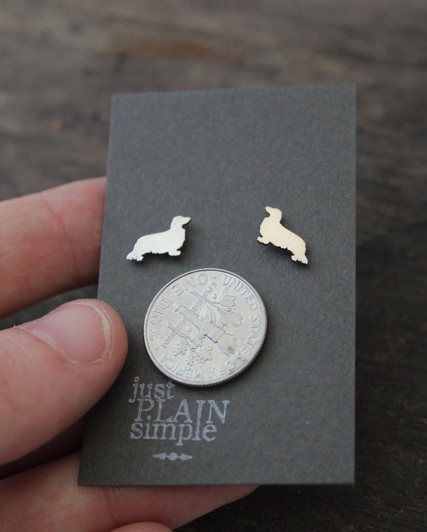 Long haired Dachshund dog earrings, sterling silver studs
