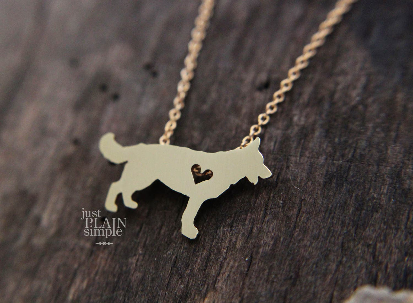 Tiny German Shepherd necklace, Brass necklace