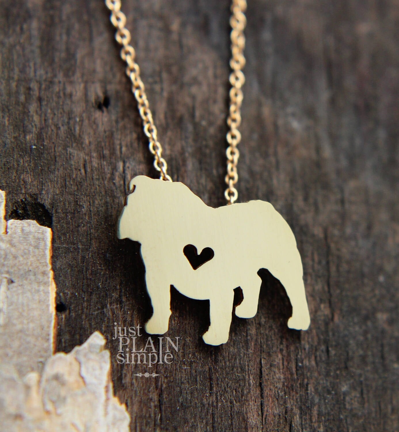 Tiny English Bulldog necklace, Brass dog pendant