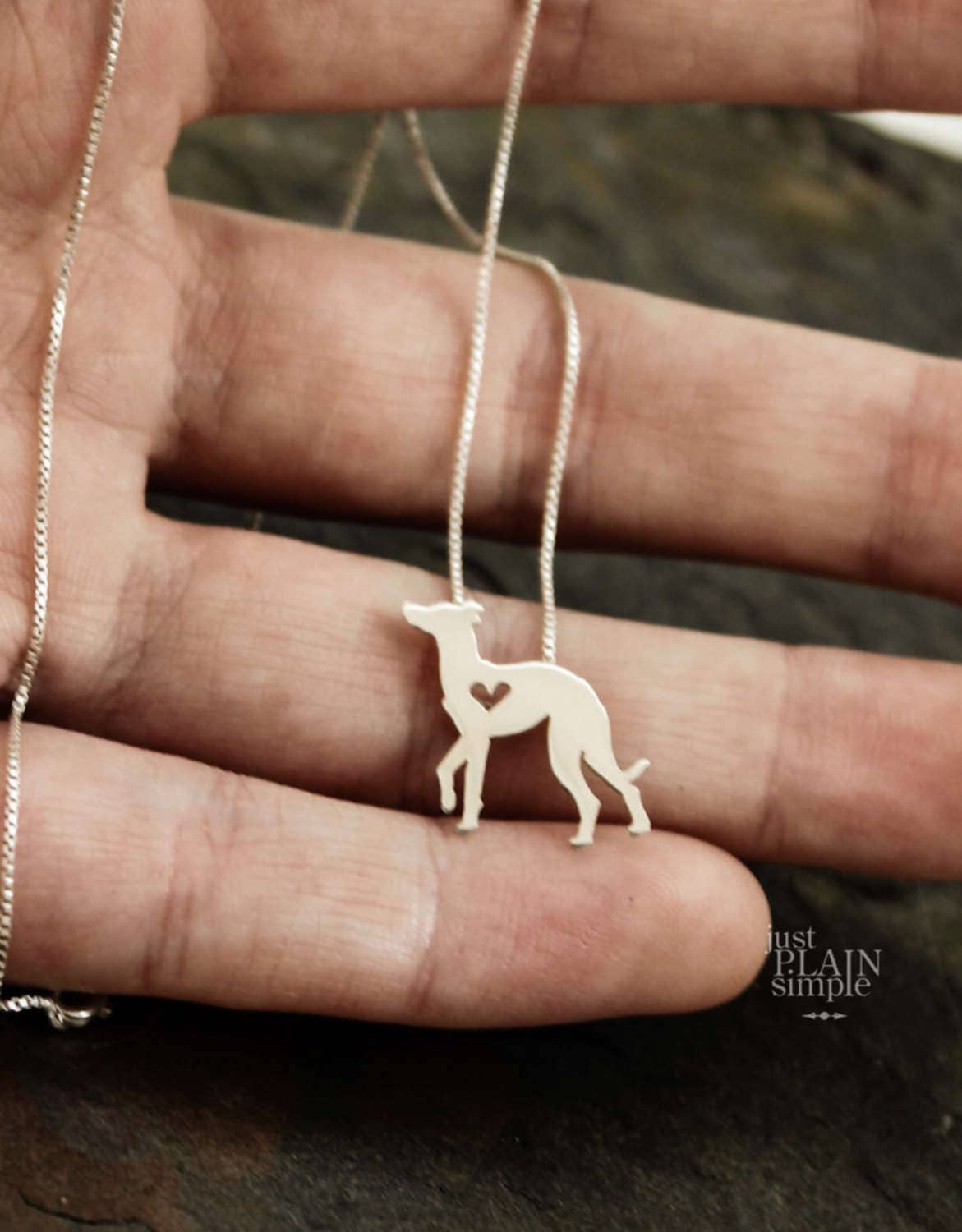 Tiny Whippet necklace, sterling silver dog pendant