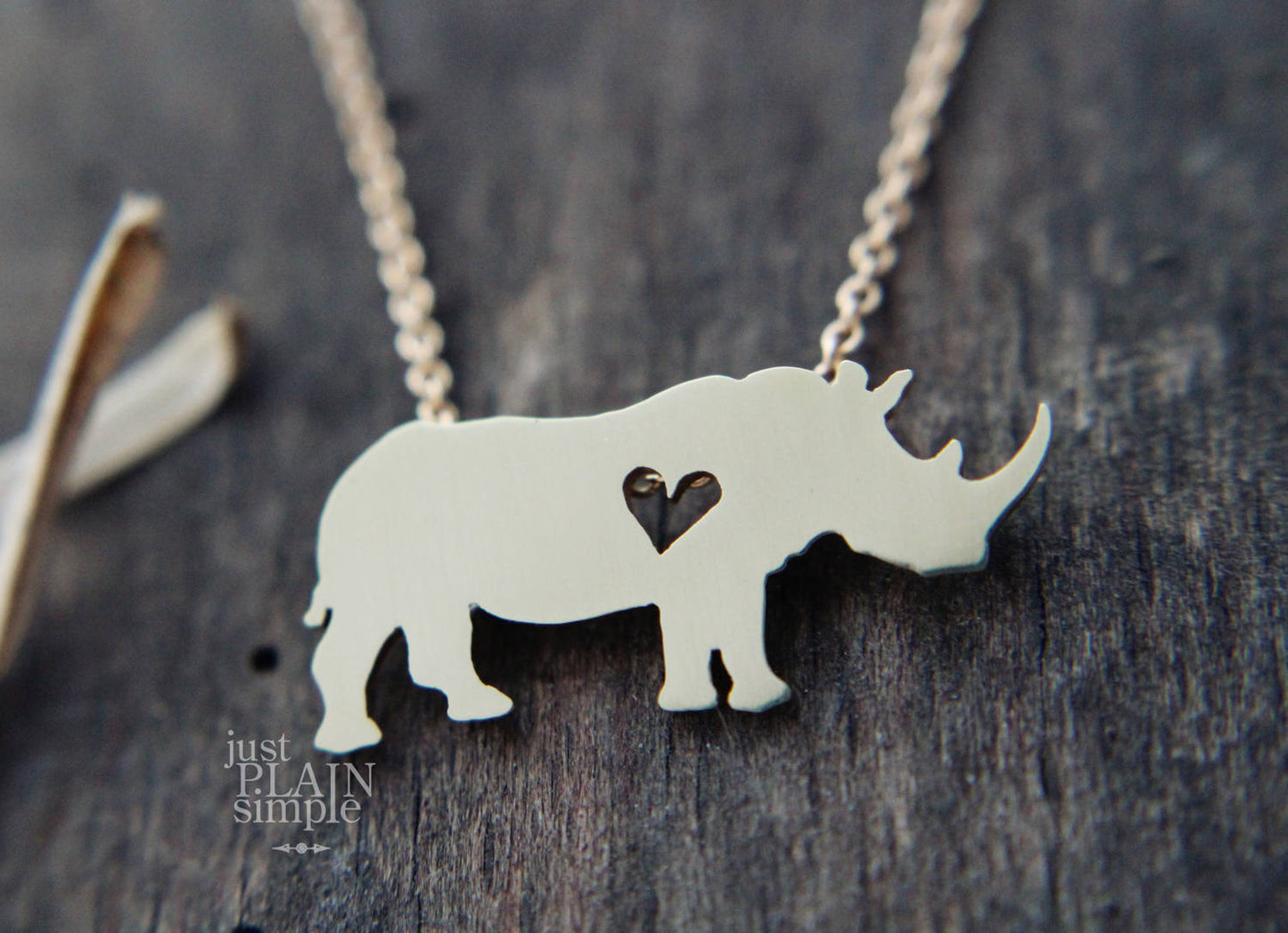 Tiny Rhinoceros necklace, Brass pendant
