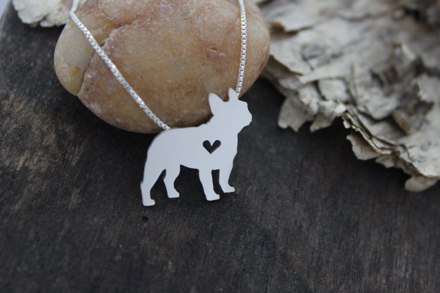 Tiny French Bulldog necklace, sterling silver pendant
