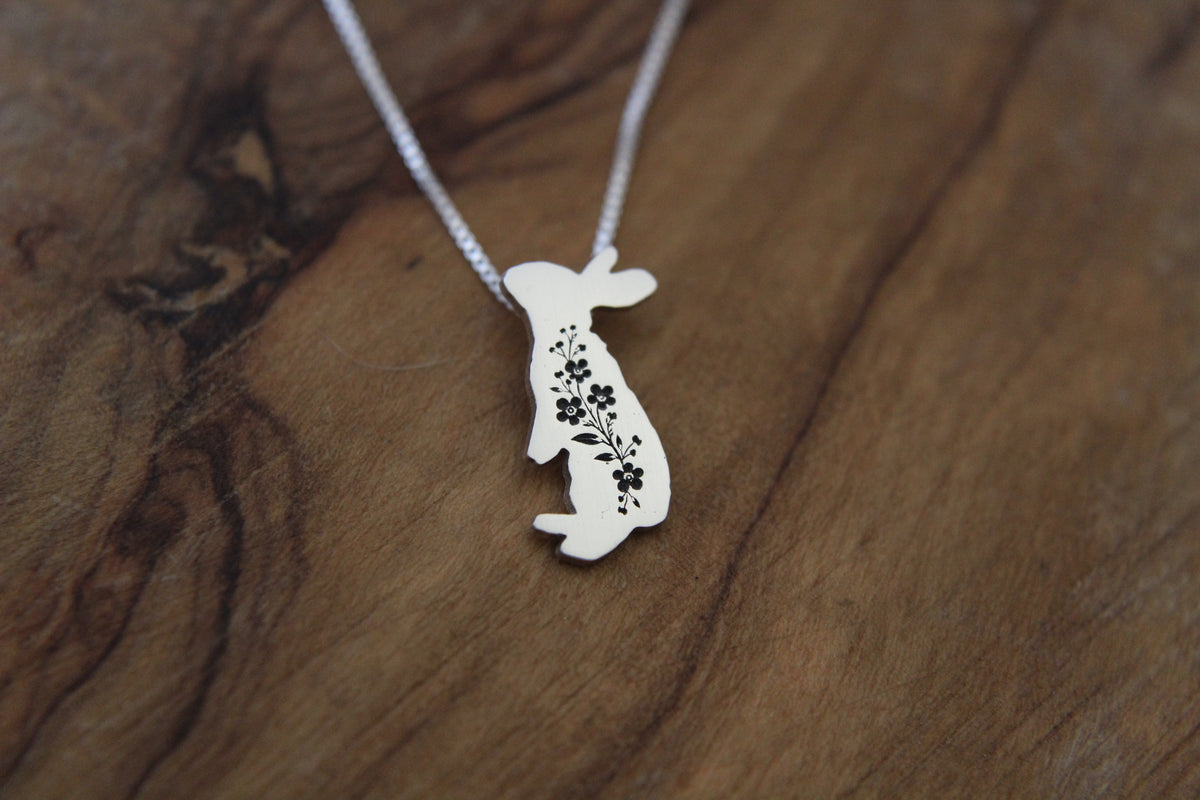 Rabbit necklace: Sterling silver Forget-me-not Bunny pendant