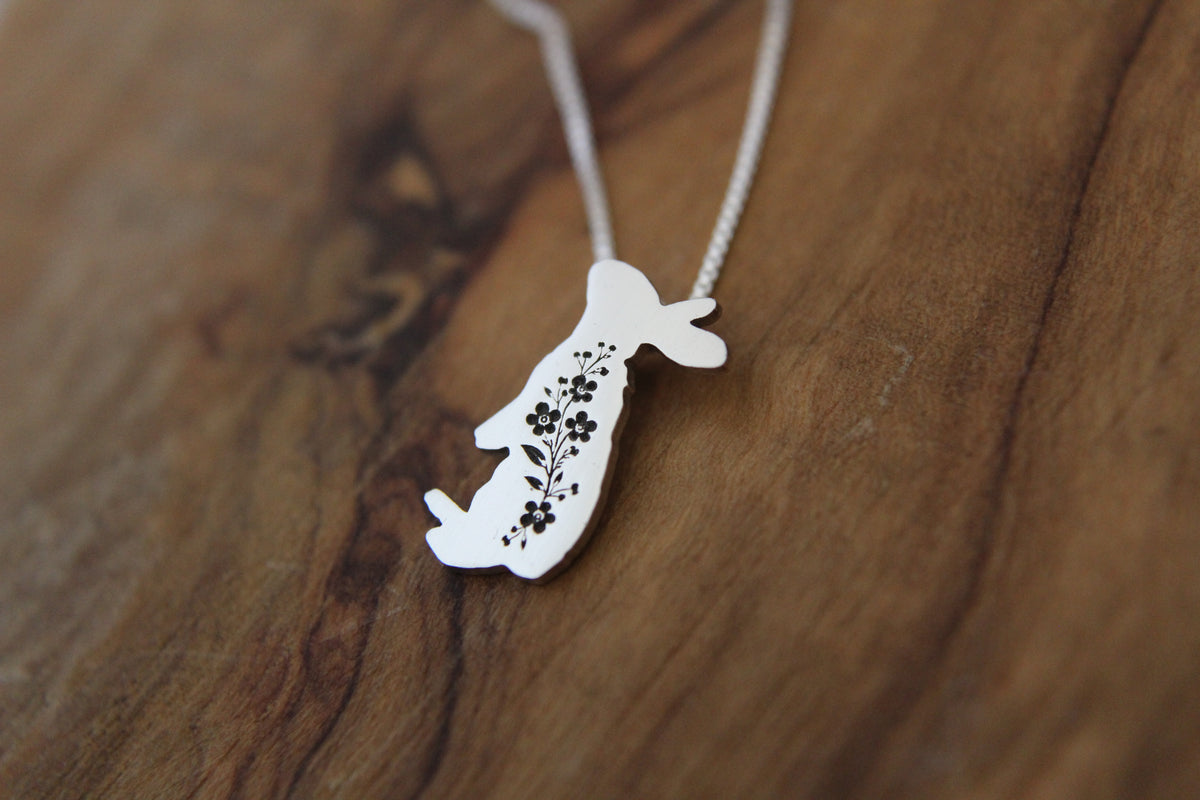 Rabbit necklace: Sterling silver Forget-me-not Bunny pendant