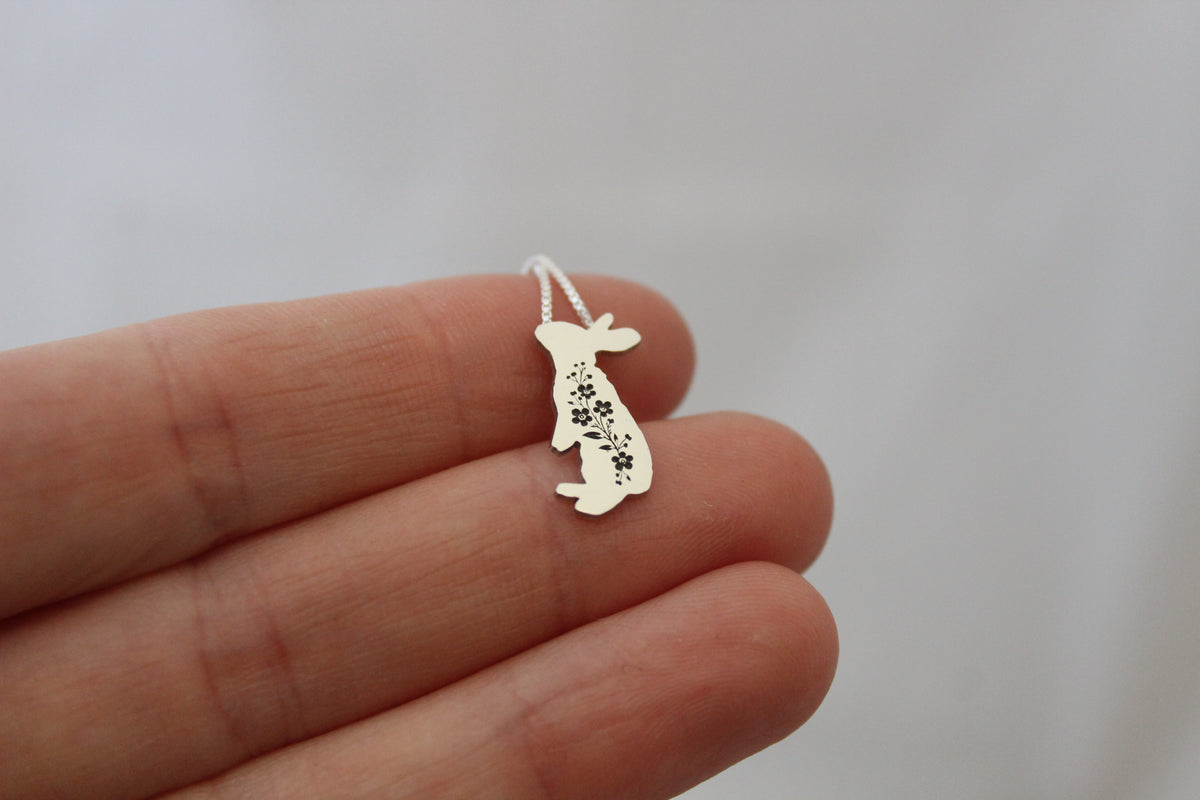 Rabbit necklace: Sterling silver Forget-me-not Bunny pendant