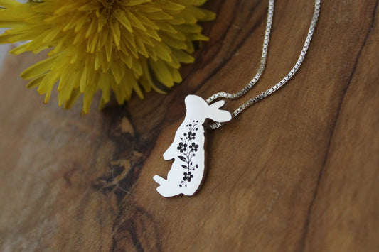 Rabbit necklace: Sterling silver Forget-me-not Bunny pendant