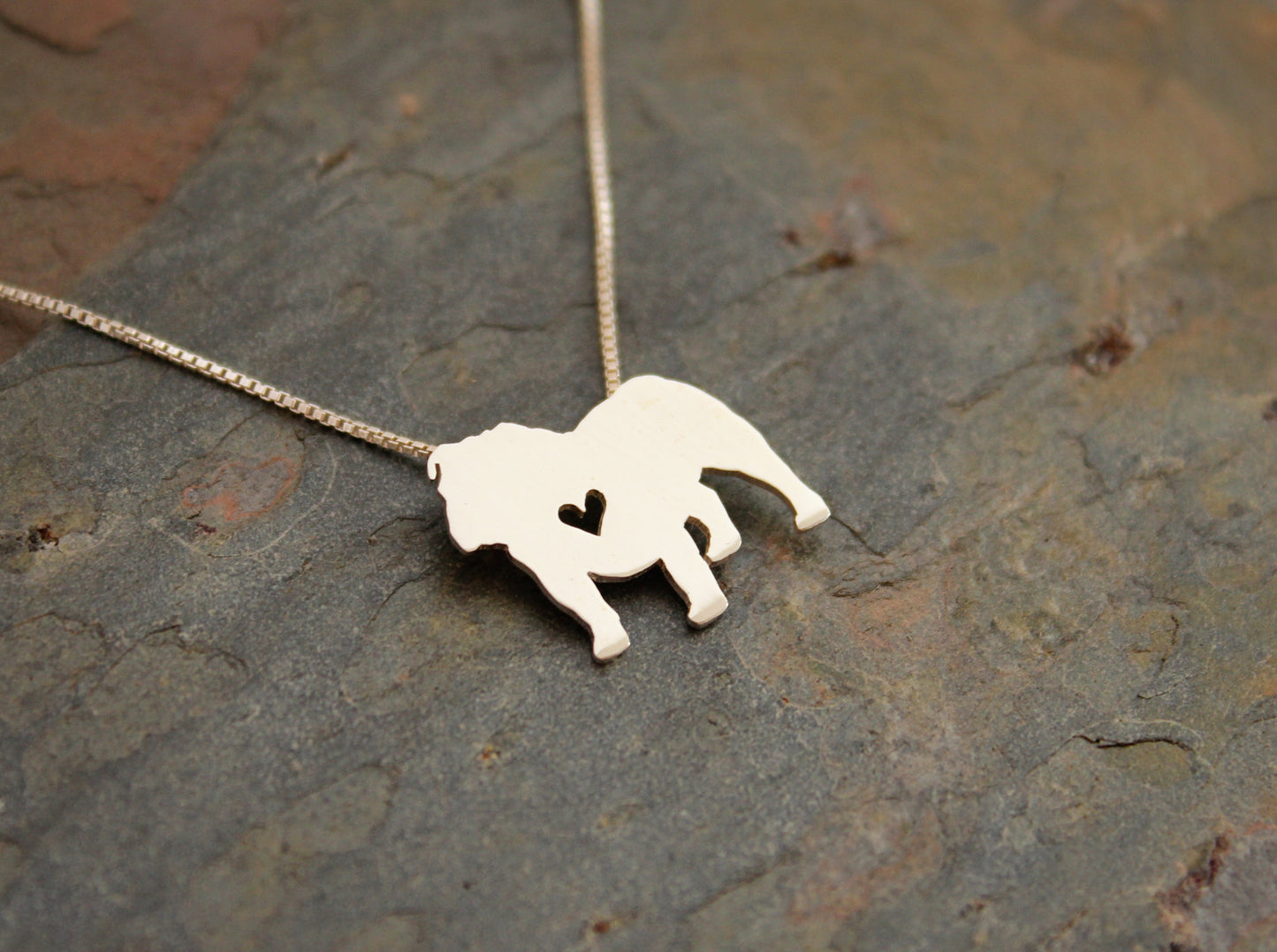 Tiny English Bulldog necklace, sterling silver pendant