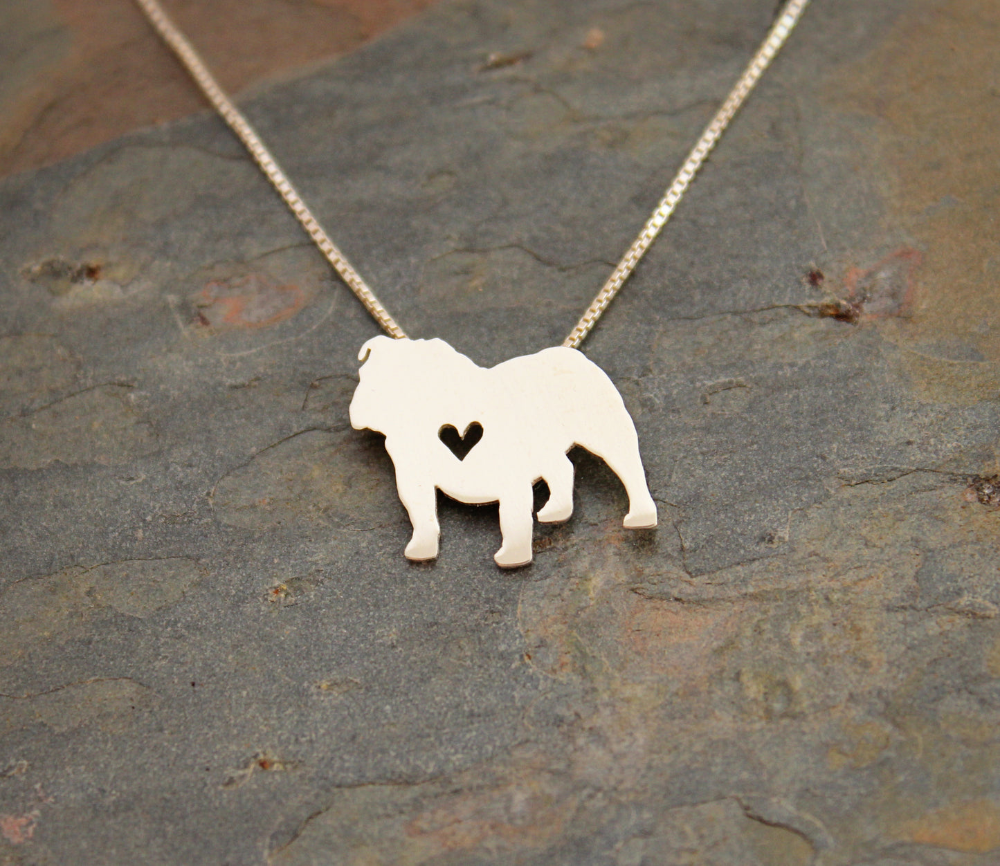 Tiny English Bulldog necklace, sterling silver pendant