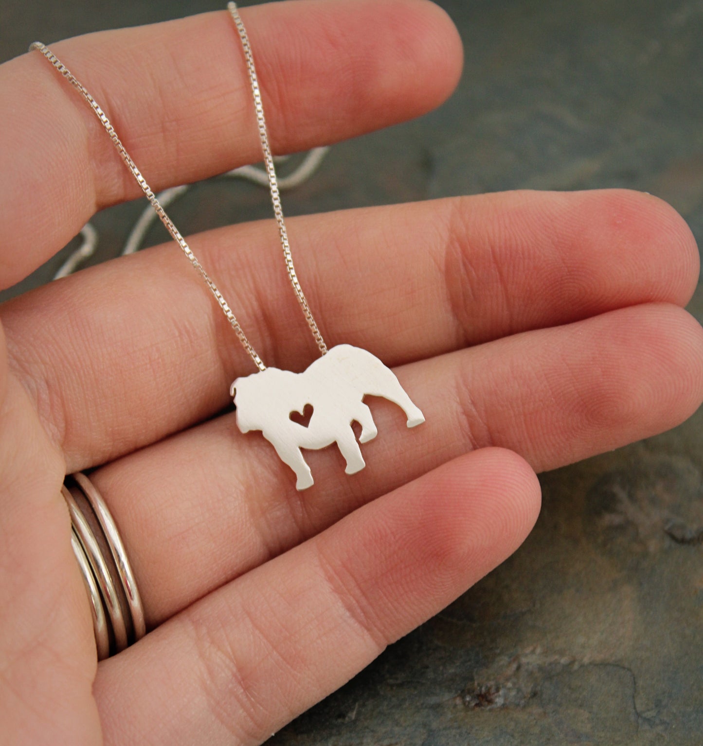 Tiny English Bulldog necklace, sterling silver pendant