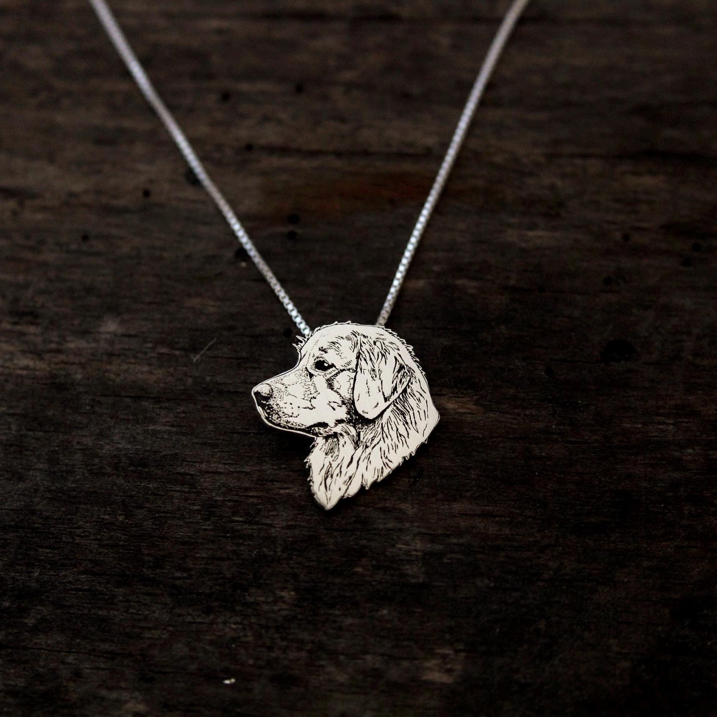 Golden Retriever necklace, engraved sterling silver pendant