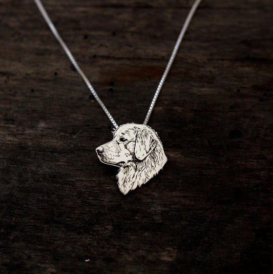 Golden Retriever necklace, engraved sterling silver pendant