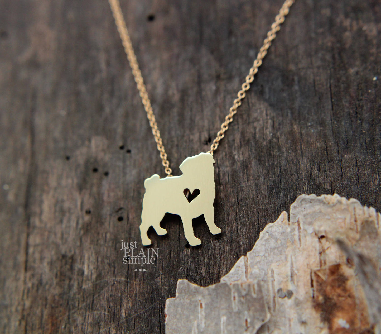 Tiny Pug necklace, Brass pendant