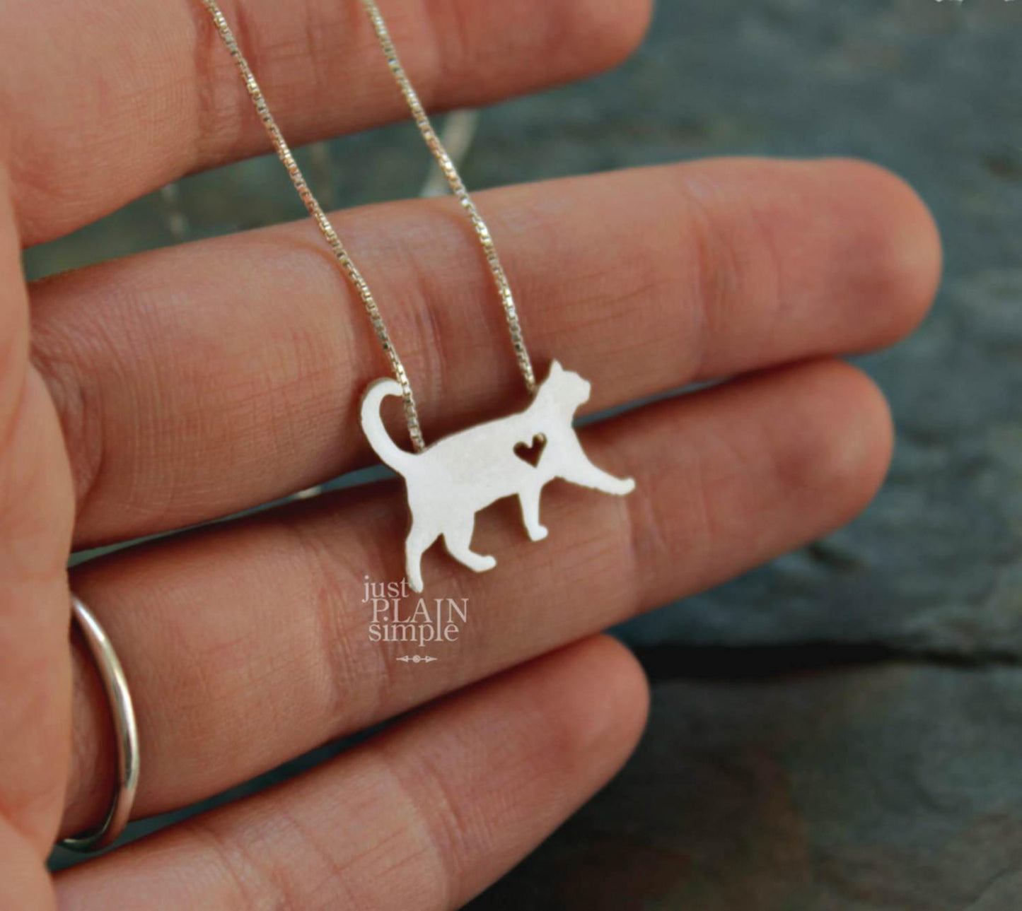 Tiny Cat necklace, sterling silver pendant