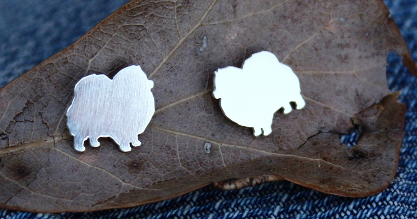 Pomeranian earrings, sterling silver studs