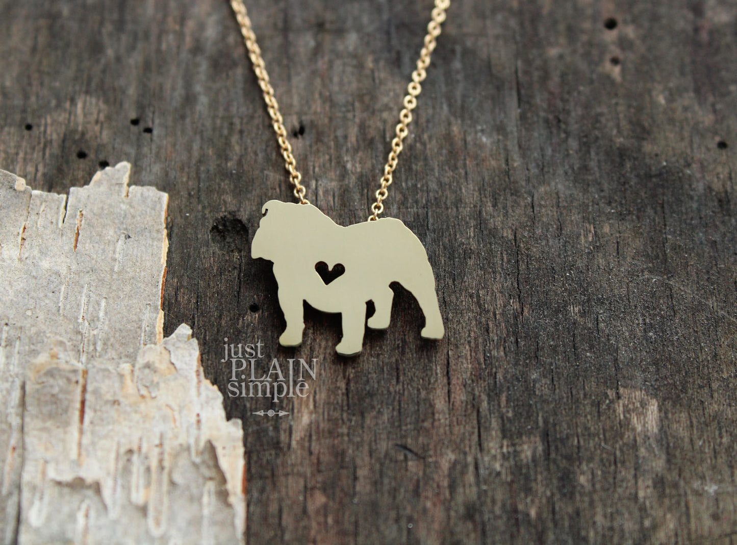 Tiny English Bulldog necklace, Brass dog pendant