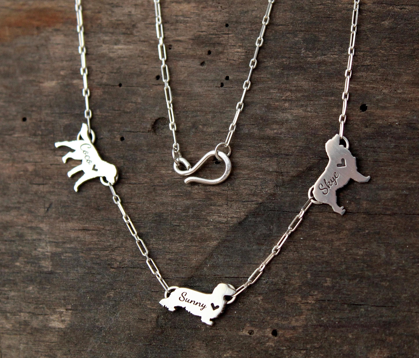 Personalized Dog Breed Necklace: Sterling silver Multi-Dog Charm Necklace
