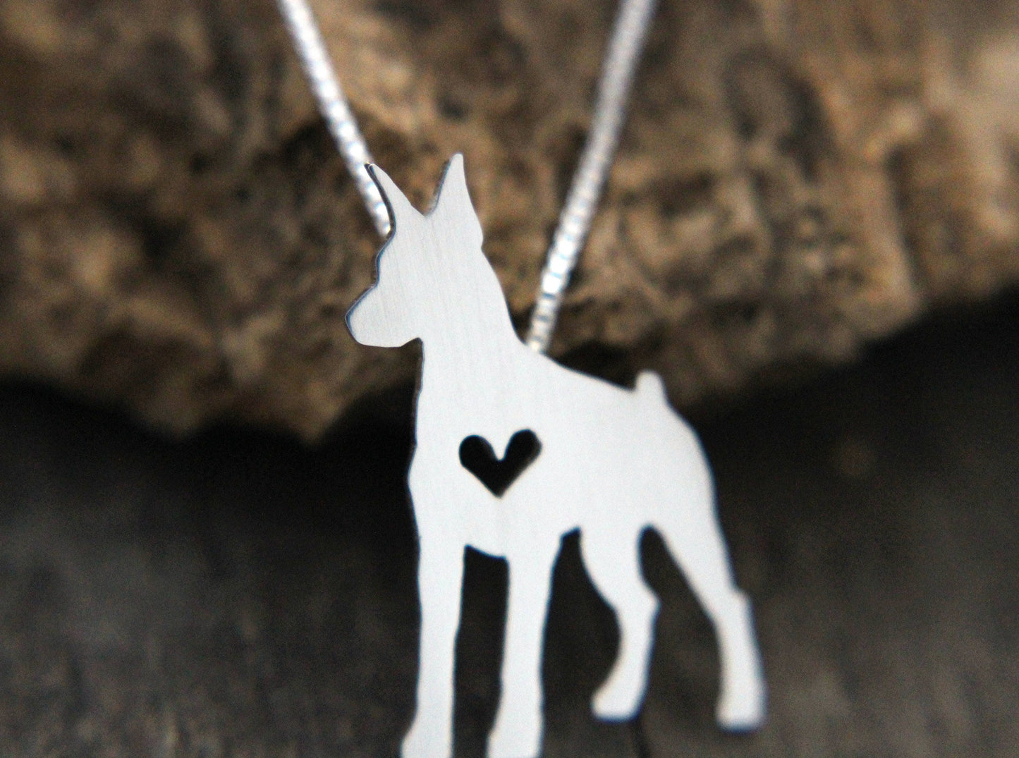 Tiny Doberman Pinscher necklace, sterling silver pendant