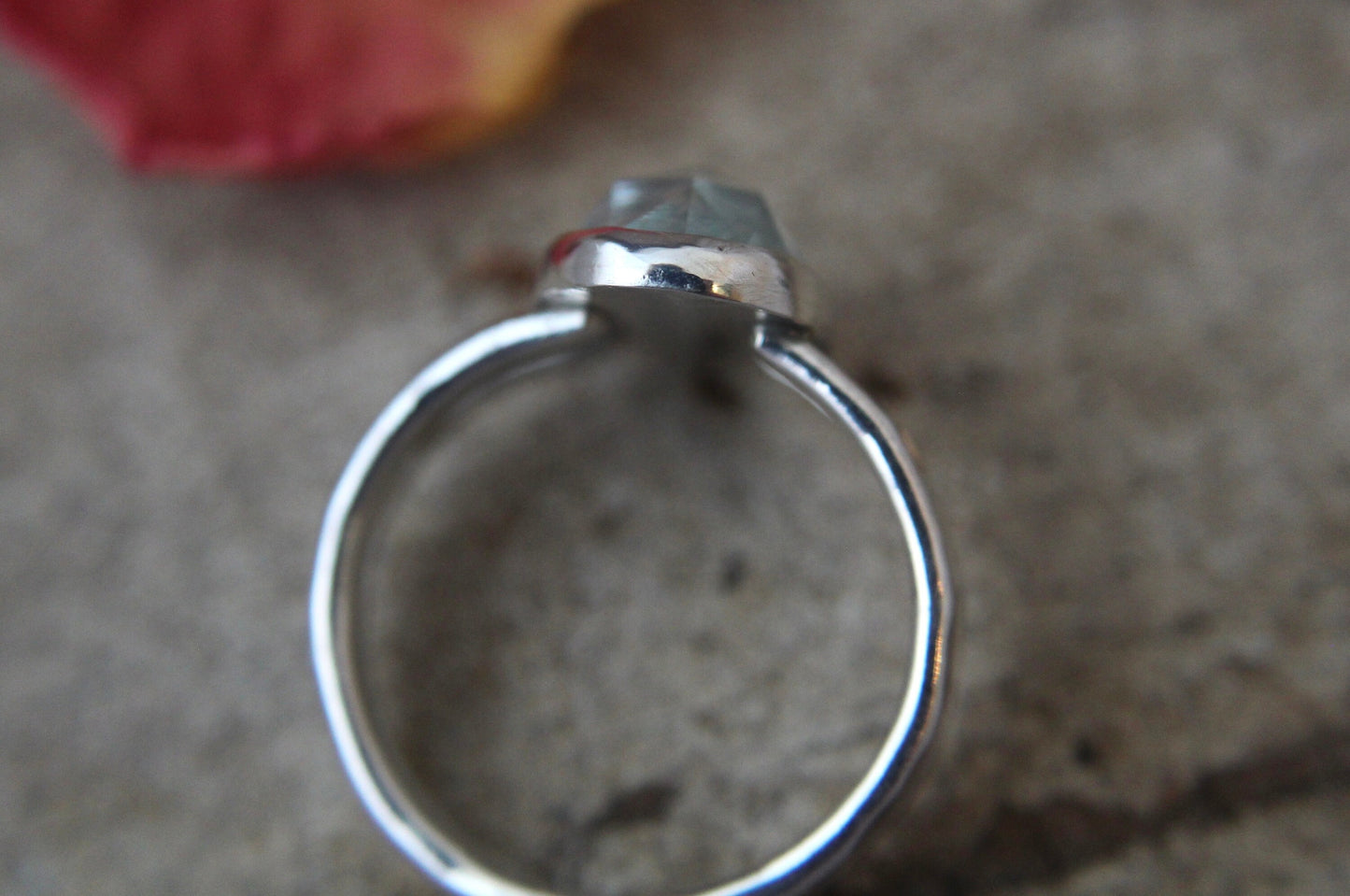 Aquamarine rose cut ring, 14k gold accents, OOAK, Hand made
