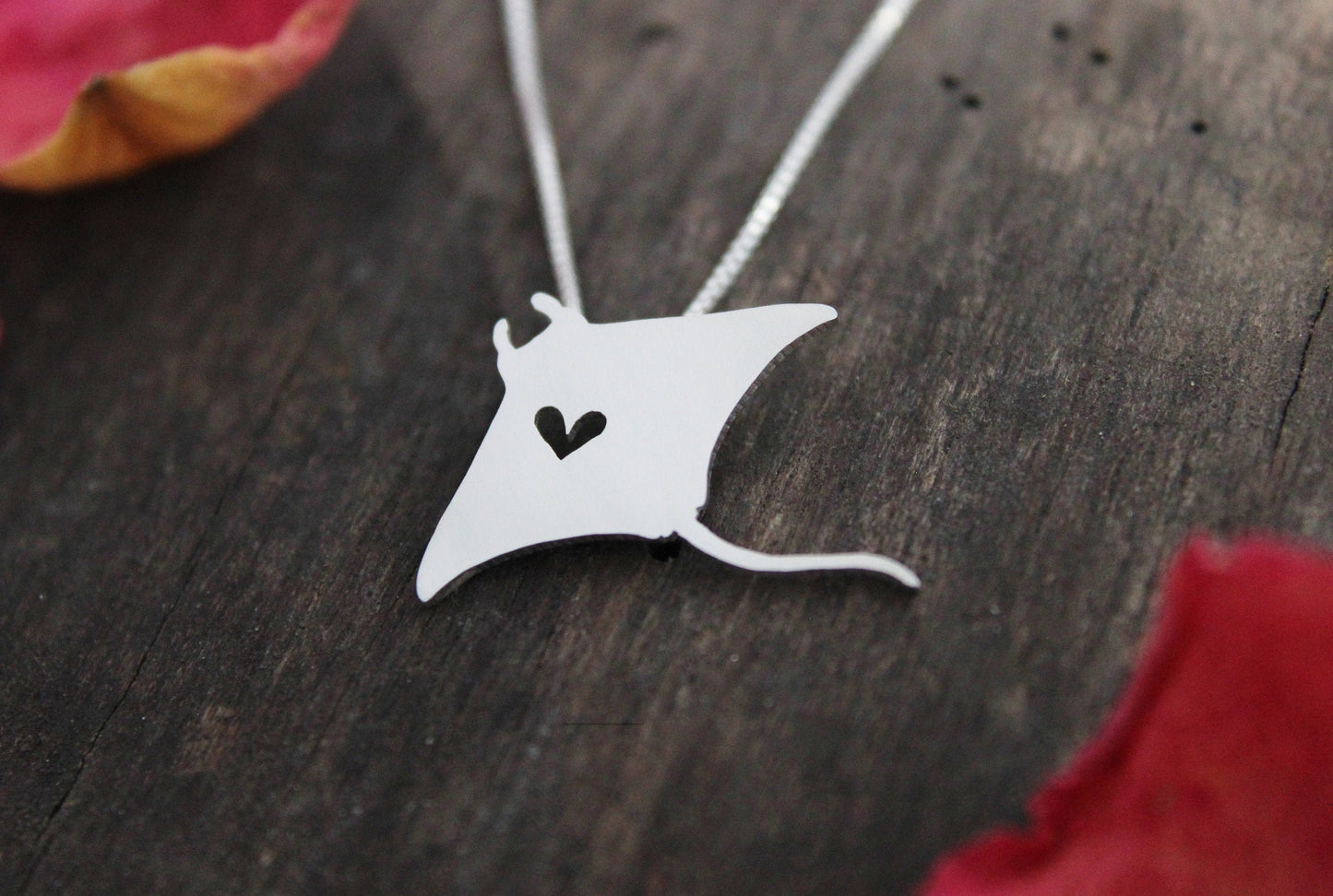 Tiny Manta Ray necklace, sterling silver pendant