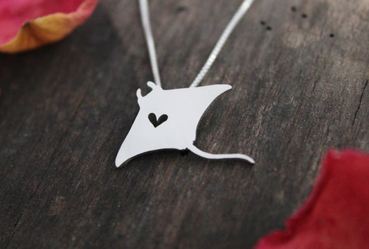 Tiny Manta Ray necklace, sterling silver pendant