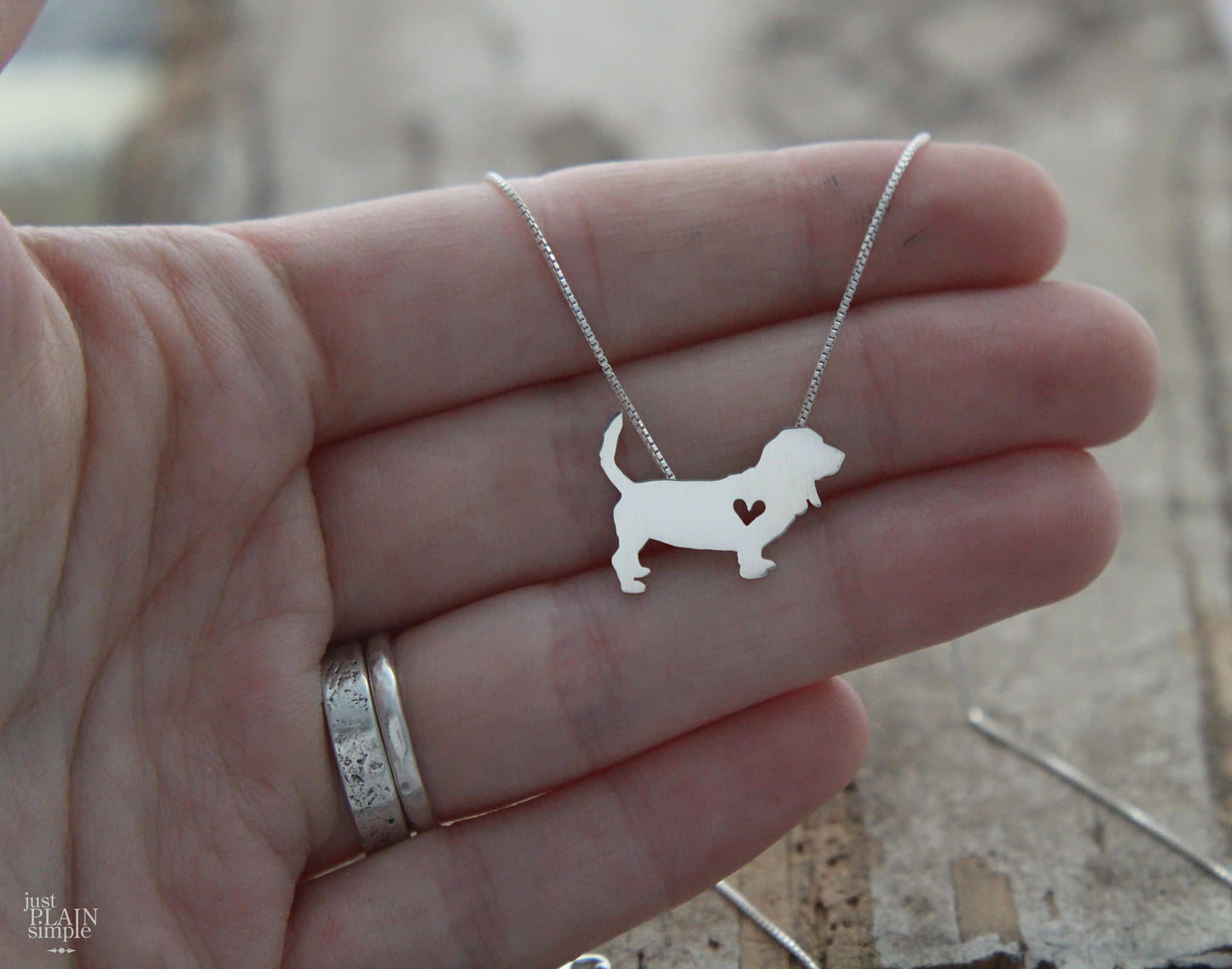 Tiny Basset Hound necklace, sterling silver pendant